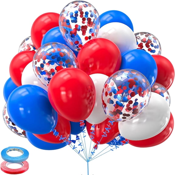 geerera 30 Pcs Red White Blue Balloons, Colorful Round Balloons for 4th of July Decorations Independence Day Patriotic Wedding Birthday Party Anniversary New Year Decoration,12 inch