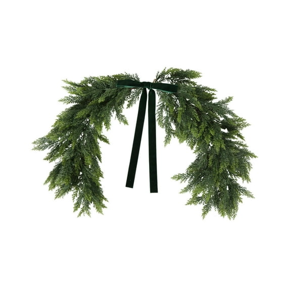 geerera 32-Inch Christmas Mirror Garland, Artificial Norfolk Pine Wreath with Velvet Bow, for Fireplace Door Decor, Indoor Xmas Home Decoration