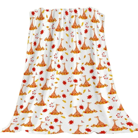 geerera 39x28 Inch Fox Pattern Throw Blanket, Fall Leaf Blanket, Cozy Soft Lightweight Flannel Plush Blanket for Couch, Living Room, Bedroom Decor