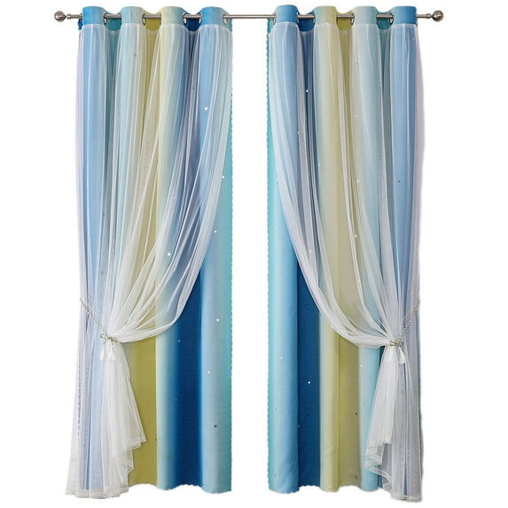 geerera 39x51 Inch Blackout Curtains -Princess Rainbow Ombre 2-Panel Set for Girls' Room, Colorful Kids Bedroom Decor with Light Blocking