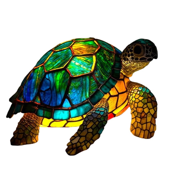geerera 3D Animal Table Lamp, Retro Stained Glass Resin Night Light with USB Port, Vintage Style Bedside Lamp for Living Room, Bedroom Ambiance, Home Office Decor(Sea Turtle)
