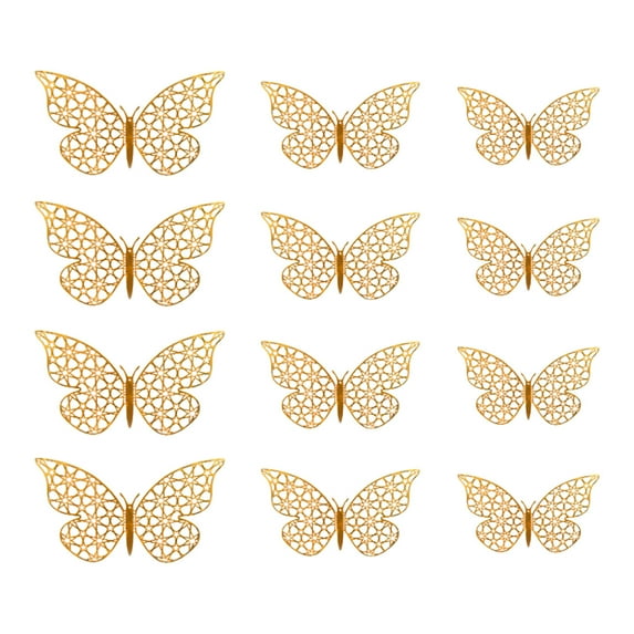 geerera 3D Gold Butterfly Wall Stickers, 12-Piece Removable Decorations, for Birthday Party, Celebration Decor, Home Wall Decals