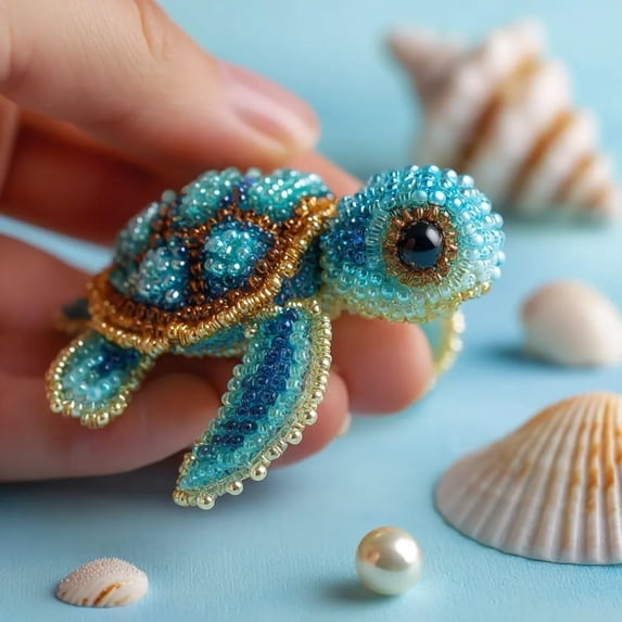geerera 3D Sea Turtles Bead Embroidery Kit DIY Beadwork Craft Set for Adults Beginners Beaded Ornament Home Decor Gift