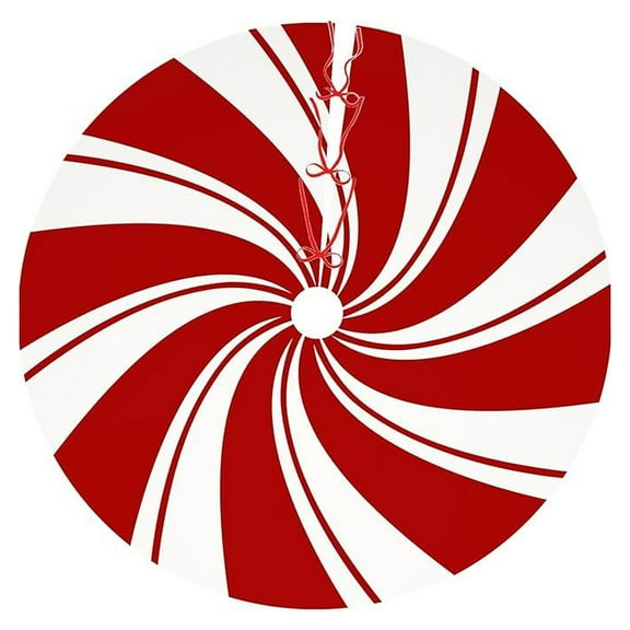 geerera 47 Inch Christmas Tree Skirt, Red Swirl Tree Skirt, Candy Cane Red and White Ornaments, Holiday Floor Mat, for Living Room, Christmas Party and Home Decor
