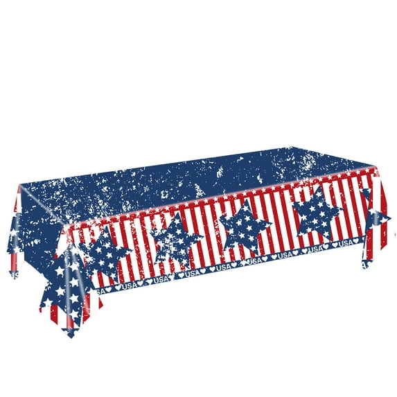 geerera 4th of July Patriotic Tablecloth, Rectangle USA Star Stripe Washable Table Cover, Reuseable USA Party Decorations, Independence Day Supplies for Party Picnic Dinner Decor,108X54 inch