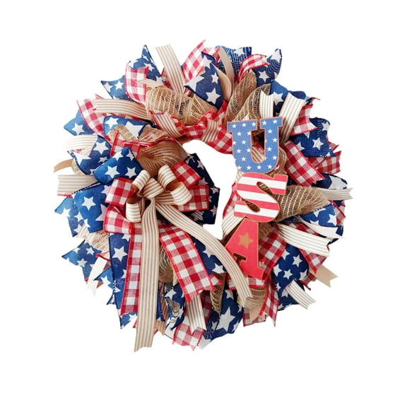 geerera 4th of July Wreaths for Front Door,Patriotic Red White Blue Flowers Wreath,Independence Day Garland, All Season Welcome Sign Door Hangers for Porch Wall Window Home Outdoor Decor