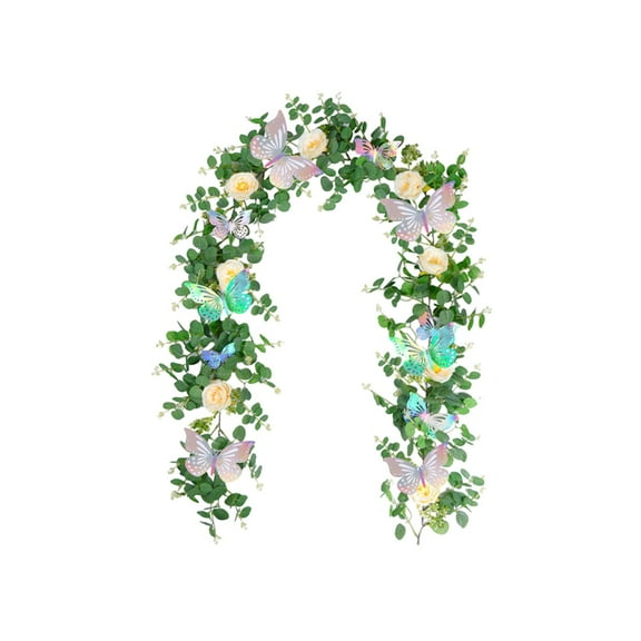 geerera 5.9 Ft Artificial Eucalyptus Garland with Flowers and Butterflies, Faux Rose Greenery for Wedding Decor, Table Backdrop Centerpieces Arch Wall Decorations