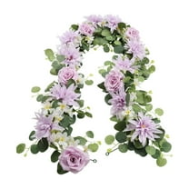 geerera 5.91 FT Artificial Eucalyptus Garland with Flowers, Fake Rose Dahlia Garland Faux Floral Greenery for Wedding Party Decor Table Runner Wall Mantle