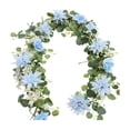 thumbnail image 1 of geerera 5.91 FT Artificial Eucalyptus Garland with Flowers, Fake Rose Dahlia Garland Faux Floral Greenery for Wedding Party Decor Table Runner Wall Mantle, 1 of 6
