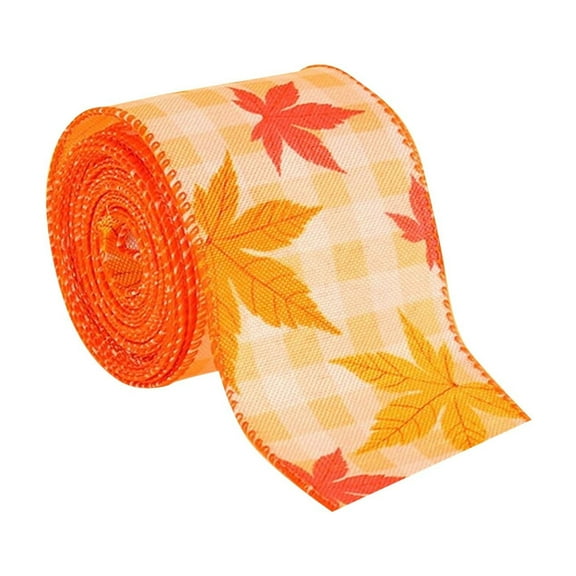 geerera 5 yd Thanksgiving Decorative Ribbon, Burlap Ribbon, Pumpkin and Maple Leaf Printed Craft Ribbon, for Gift Wrapping,Gift Bow Making, Wreath Decor, Garland Accent