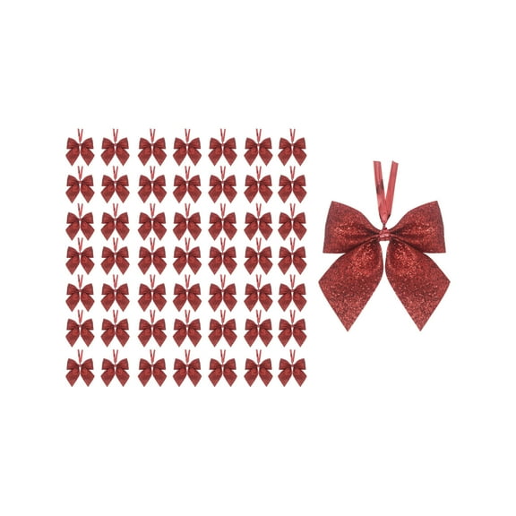 geerera 50-Pack Glitter Twist Tie Bows, Pretied Mini Polyester Ribbons, for Gift Wrapping, Sewing Appliques, Scrapbooking, Wedding Crafts