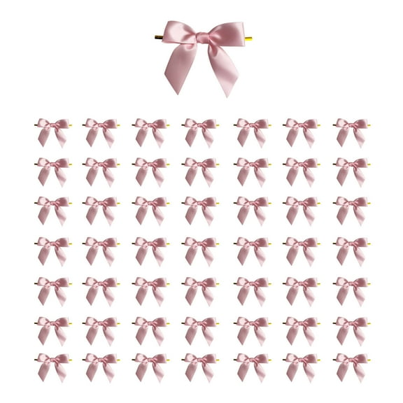 geerera 50-Pack Premade Satin Bows, Twist Tie Gift Bows for Treat Bags, Package Craft Decoration for Baby Shower Birthday Party,