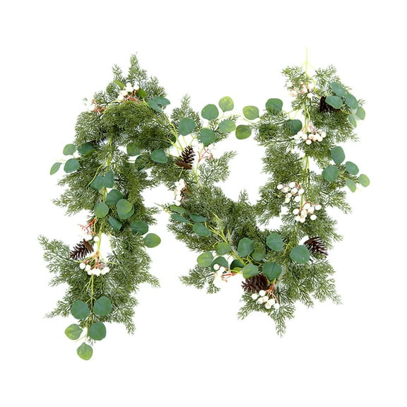 geerera 6.5 Ft Pine Christmas Garland with Red Berries & Eucalyptus, Realistic Artificial Faux Greenery Garland for Mantel, Fireplace, Table Decor