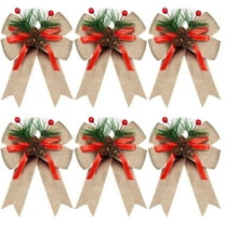 geerera 6-Pack Christmas Bows with Pine Cones, Flaxen Ribbon Bows with Pine Needles, for Christmas Tree Wreath, Xmas Party Decor, Indoor Outdoor Crafts