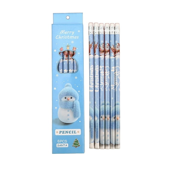 geerera 6 Pcs Christmas Pencils with Eraser, Xmas Wood Pencil, Xmas Themed Pencil for Christmas Party Favors Supply Rewards Prizes Gifts Stationery Decor