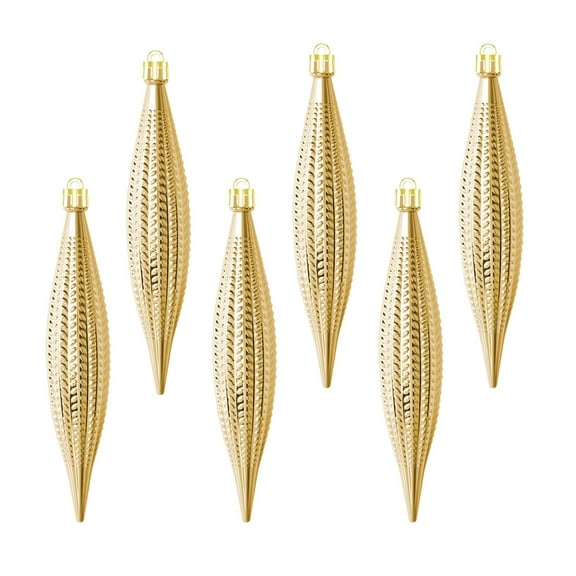 geerera 6-Piece Plastic Finial Drop Ornaments, 6.3 Inch Shatterproof Hanging Decor, Shiny Finish Christmas Balls, for Tree Trimming, Wedding Party Decor, Holiday Displays