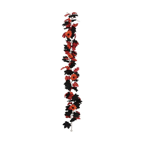 geerera 69 Inch Black Artificial Maple Leaf Garland, Fake Fall Leaves Garland Gothic Hanging Decor for Autumn Party Home Decor Table Centerpiece Mantel Wall