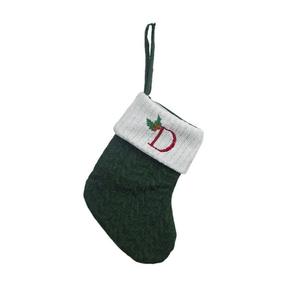 geerera 8 Inch Green Knit Christmas Stockings, Personalized Embroidered Letter Stocking, Festive Family Holiday Decor, for Fireplace Display, Gift Filling, Xmas Party Accents