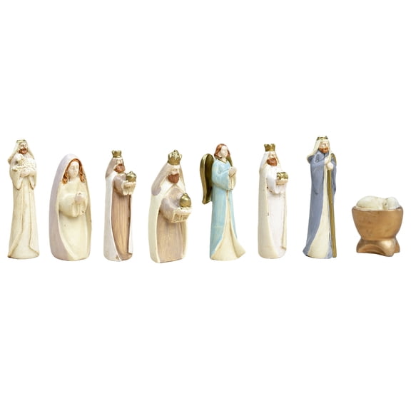 geerera 8 Piece Resin Miniature Holy Family Figurines, Christmas Nativity Scene Set, Mini Decorative Religious Christmas Figurines,for Tabletop Chapel Decor