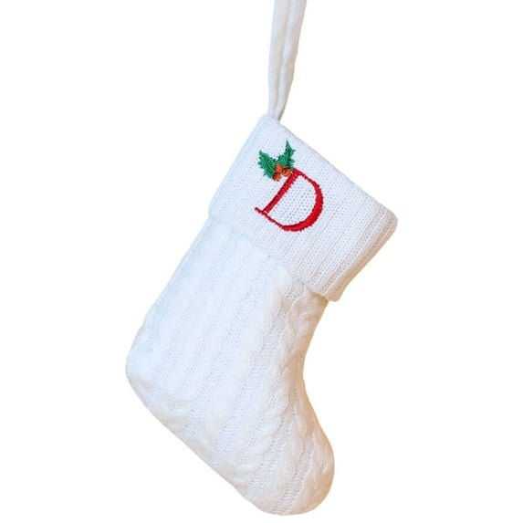 geerera 8x6 Inch White Knit Letter Stocking, Personalized Embroidered Christmas Stocking, Holiday Decor, for Christmas Tree, Family Celebration, Gift Giving