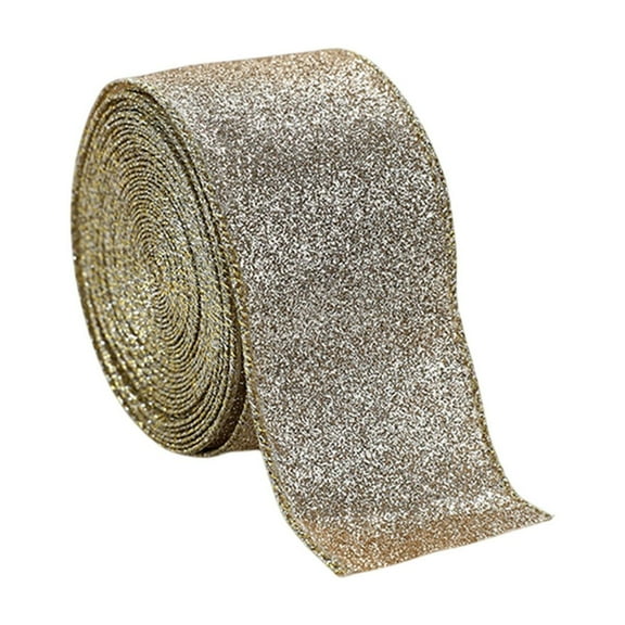 geerera A Roll 2 Yards Christmas Glitter Ribbon, Christmas Linen Wrapping Ribbon, Xmas Decorative Ribbon for Wreath Bow Gift Decor