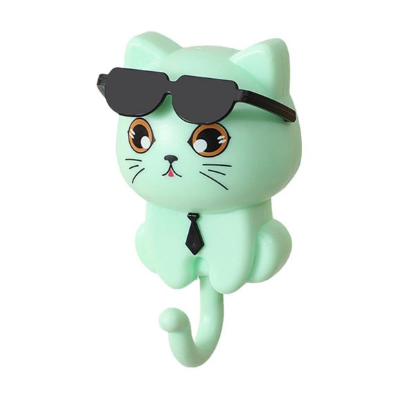 geerera Adhesive Wall Hooks, Decorative Cat-Shaped Key Holder, for Hanging Keys Hats Scarves Bags No Drill Installation