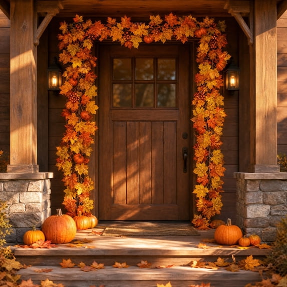 geerera Artificial Fall Maple Leaf Vine, Long Hanging Garland with Loop, Rustic Autumn Faux Foliage for Mantel, Staircase, Door Frame & Home Decor, 68.9"