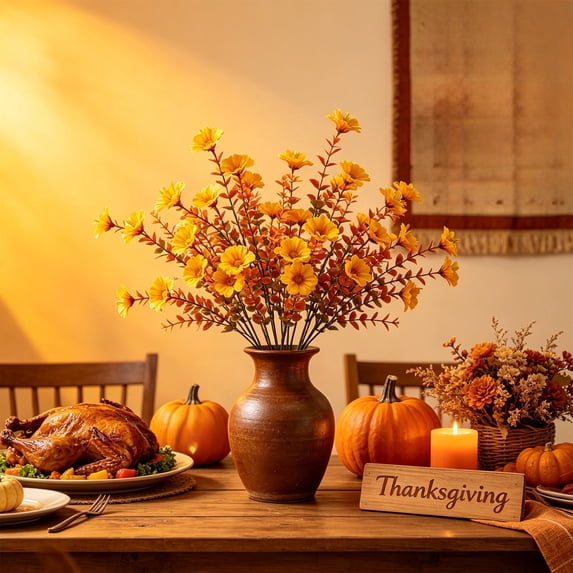 geerera Artificial Fall Wildflower Bush, Faux Autumn Floral Stems for Vase, Rustic Harvest Centerpiece for Thanksgiving Table & Home Decor, 14.5"