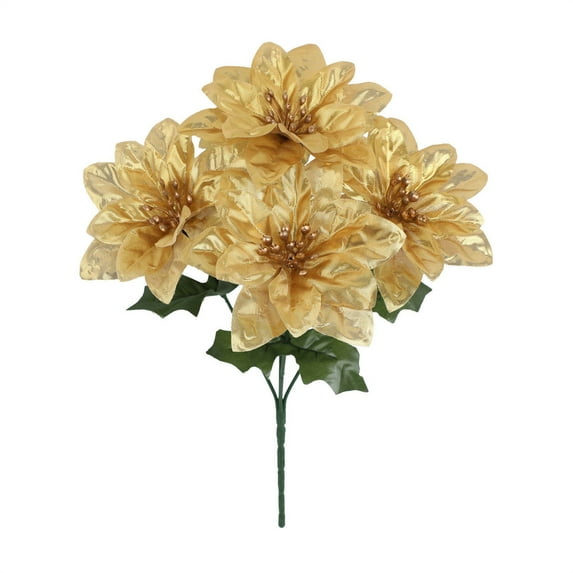 geerera Artificial Poinsettias, Large Head Faux Flowers, 12 Inch Christmas Bouquet, for Vase Arrangements, Home Holiday Decor, Festive Centerpieces