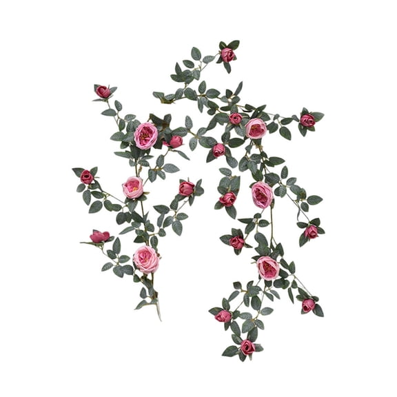 geerera Artificial Rose Cane, Artificial Silk Wild Roses Bendable Vine Leaves Hanging Flowers,Ceiling Pipe Rattan Decorative Cover, Wrapped Wall Hanging False Rose Strips