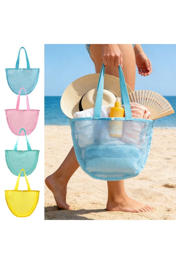 Beach Storage Net Bag Seashell Storage Bag, Handheld Beach Tote for Seaside Travel, Large Capacity Mesh Bag for Shells and Toys