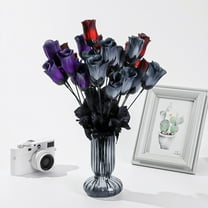 geerera Black Roses Artificial Flowers, 5-Head Closed Bud Roses, Fake Flower Silk Stems Realistic Faux Bouquets for Halloween Family Wedding Party Decoration