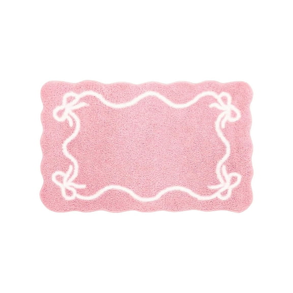 geerera Bow Decor Plush Rug, Pink Fluffy Non-Slip Bedroom Carpet and Door Mat for Romantic Home Decor, Valentine's Day Accent,16"x24"