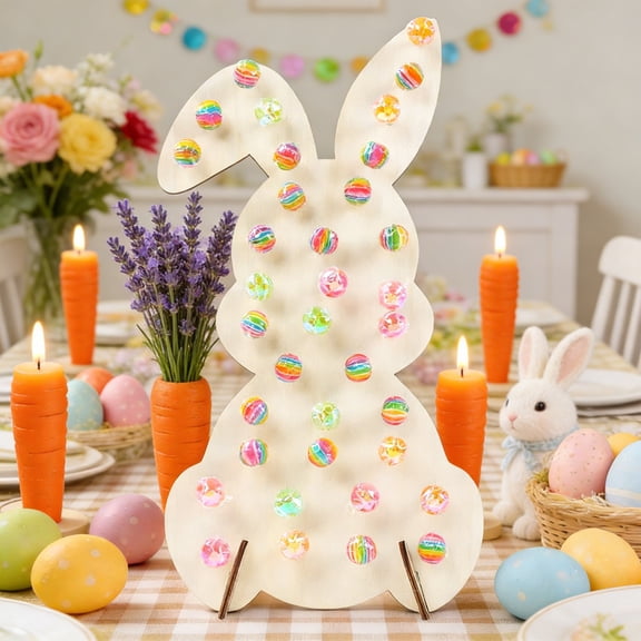 geerera Bunny -shaped Wooden Lollipop Display Stand, Tiered Donut and Candy Holder for Easter Party, Dessert Table, Buffet Decor