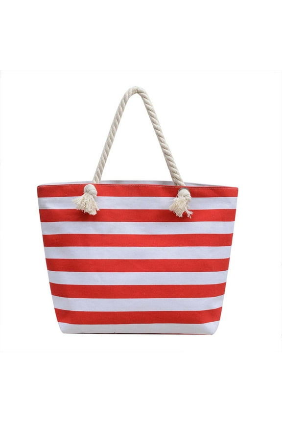 Canvas Beach Tote with Rope Handles, Water-Proof Shoulder Bag, for Poolsides Seaside Outings Summer Travel