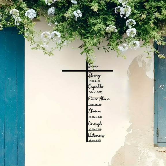 geerera Christian Cross Metal Wall Art - "I Am" Affirmation Scripture Sign with Bible Verses, Inspirational Faith Decor for Home & Church