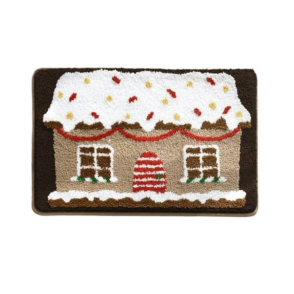 geerera Christmas Bathroom Rug, Gingerbread House Bath Mat, Non-Slip Absorbent Bath Mat for Bathroom & Tub for Kitchen, Tub Decor, Sink, Bedroom, Holiday Decor