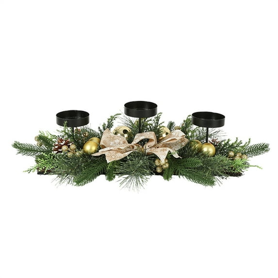 geerera Christmas Candle Holder Centerpiece, Pinecone and Gold Berry Arrangement, 3-Holder Table Accents, for Festival Dining, Home Decor, Seasonal Tablescapes
