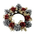 thumbnail image 1 of geerera Christmas Candle Ring, Red Rose Pinecones Wreath, Artificial Floral Candle Centerpiece with Gold Leaves, for Table Decor, Fireplace Mantel and Holiday Centerpiece, 1 of 8