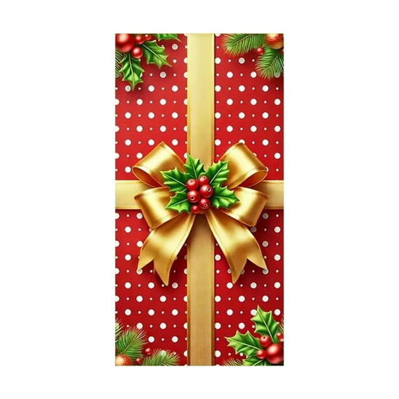 geerera Christmas Door Cover, Xmas Gift Box Door Hanging Banner, Bowknot Photography Backdrop Outdoor Sign for Home Wall Indoor Outdoor Party