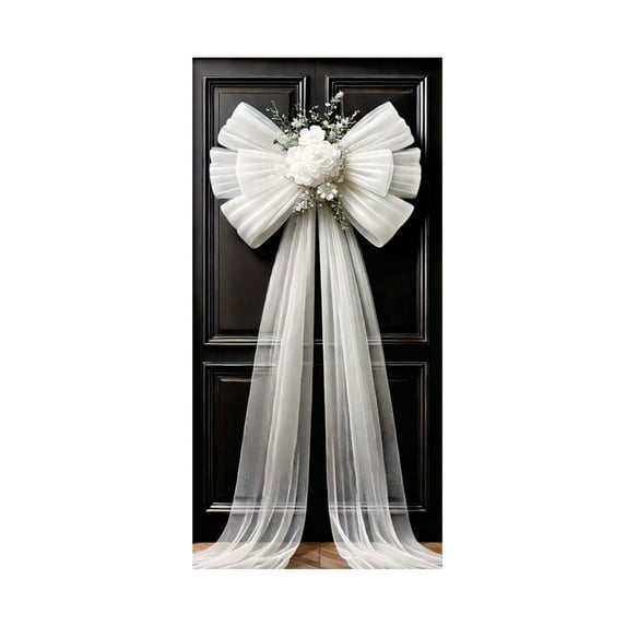 geerera Christmas Door Cover, Xmas Gift Box Door Hanging Banner, Bowknot Photography Backdrop Outdoor Sign for Home Wall Indoor Outdoor Party