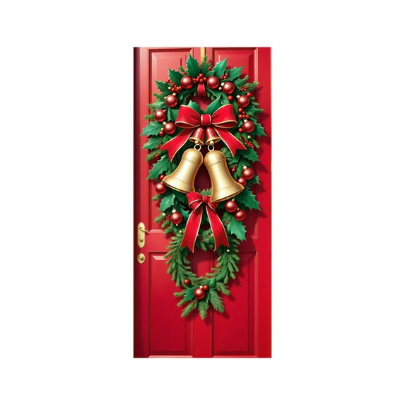 geerera Christmas Door Cover, Xmas Gift Box Door Hanging Banner, Bowknot Photography Backdrop Outdoor Sign for Home Wall Indoor Outdoor Party
