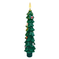 geerera Christmas Flameless Taper Candles, 3D Flame Effect LED Candlesticks, Green Battery Operated Candles, for Holiday Centerpieces, Tabletop Decor, Festive Ambiance Lighting
