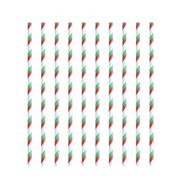 geerera Christmas Paper Straws, 10pcs Snowflake Striped Design Disposable Drinking Straws, Holiday Party Supplies for Family Gathering