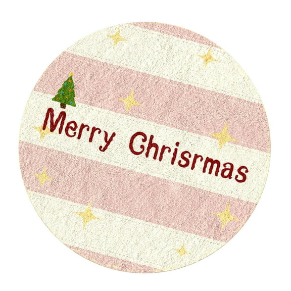 geerera Christmas Round Rug, Holiday Tree Mat, Washable Non-Slip Floor Decor, 32 Inch Pink and White Design for Kitchen, Bedroom, Living Room