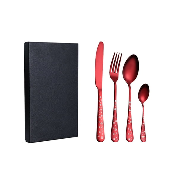 geerera Christmas Series Cutlery Stainless Steel Knife Fork and Spoon 4 Piece Set, Christmas Dinner Sets,Utensil for Kitchen, Home, Party, Wedding, Mirror Polished, Dishwasher Safe, Featured Gifts