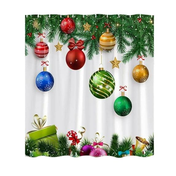 geerera Christmas Shower Curtain, Colorful Balls Pattern, Holiday Bathroom Decor for Home, Party, Gift
