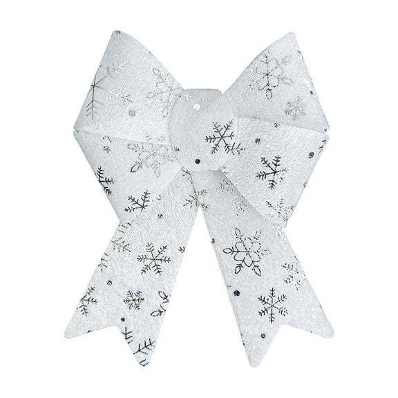 geerera Christmas Snowflake Bow, 8" Glitter Silver Snowflakes Bow, for Gift Wrapping, Wreath, Christmas Tree Decoration