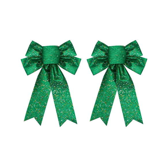 geerera Christmas Tree Bow Topper, 2PCS Glitter Ribbon Bowknot, for Front Door Decor, Xmas Party Supplies, Holiday Celebration