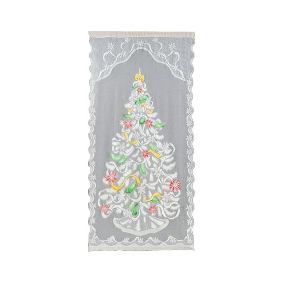 geerera Christmas Tree Curtain, Colorful Lace Design with Christmas Tree Pattern, Threaded Pole Decoration for Door, Window, Home,79"x39"